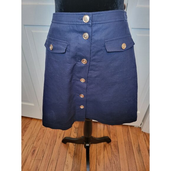 J Crew Navy A Line Mini Skirt Gold Button Pocket 6 Nautical Old Money Academia - Picture 1 of 8